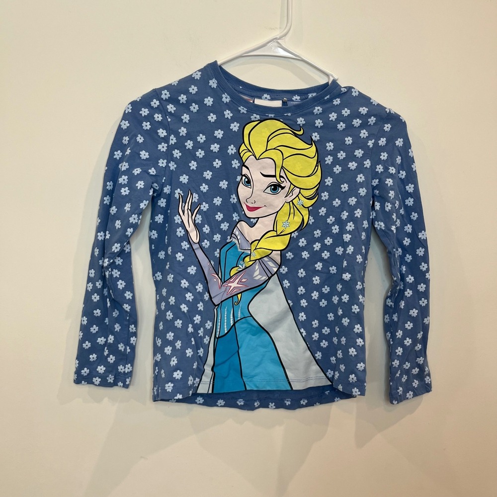 Lefties Disney Frozen Elsa Blue Floral Long Sleeve Graphic Tee Shirt Girls 9/10